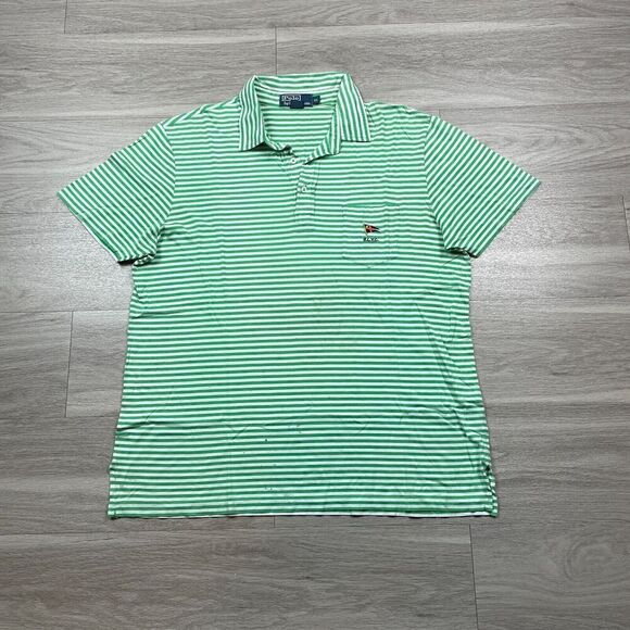 Polo Ralph Lauren Shirt Mens Extra Large Green Yachting Club Striped Pocket - Picture 1 of 14